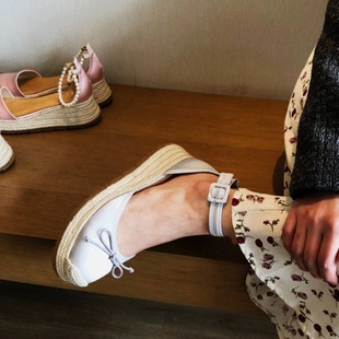 [Ready Stock] French Baotou Hollow Sandals for Women Summer Mary Jane Shoes Thick-Soled Straw Fisherman Flats Women's Wedge Heels