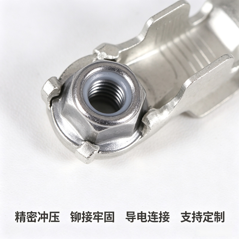 汽车冲压接线端子 带防松螺母铆接铜端子 精密五金线束连接器端子