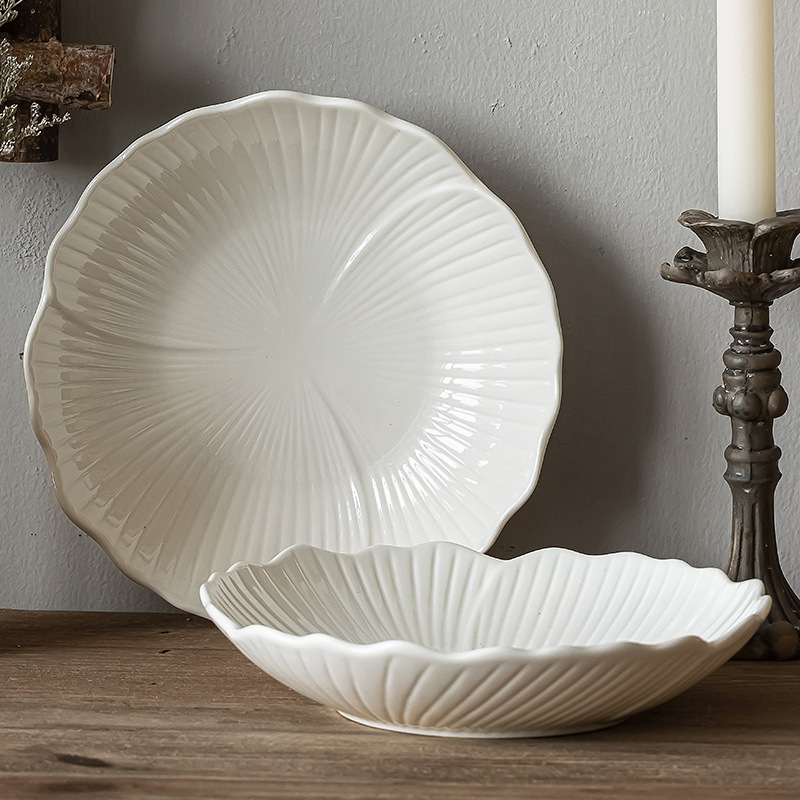 Plato hondo, plato de sopa de alta gama, plato de frutas en forma de flor, ensaladera, plato de plato japonés, plato de desayuno, plato de cerámica para el hogar