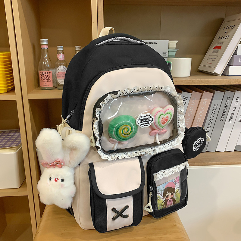 ドーパミン高価値痛バッグカレッジスタイル中学生バックパックバレエスタイルレースガールハートバックパック|undefined