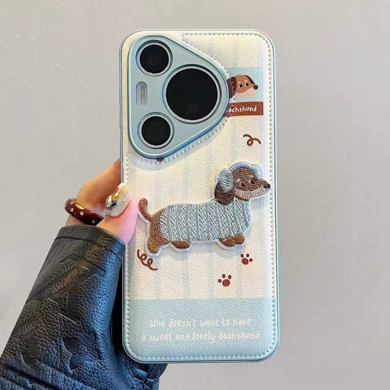 Perro salchicha bordado a rayas azules estilo ins para Huawei Mate60Pro funda para teléfono móvil P70 hembra 70Pro nuevo