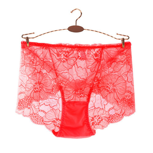 Women's thin floral print mid-rise lace-cut thong underwear, plus-size women's fashion triangle underwear