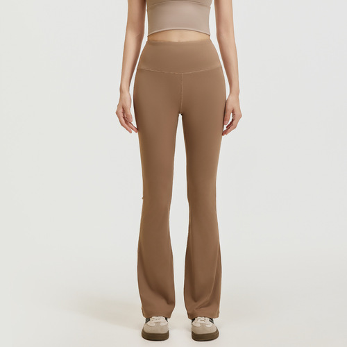 Micro-laid yoga pants for women, high-waisted, hip-lifting, nude sports wide-leg pants, Pilates training, fitness yoga pants, flared pants