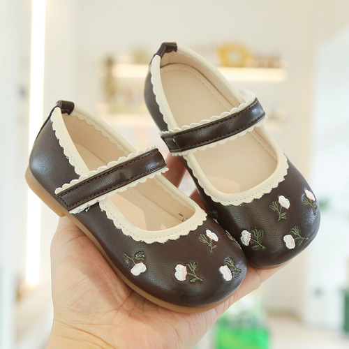 Girls' Leather Shoes for Spring and Autumn, Children's Shoes, Little Girls' Princess Style Shoes, Soft-Soled Non-Slip Peas Shoes, Trendy Single-Layer Shoes