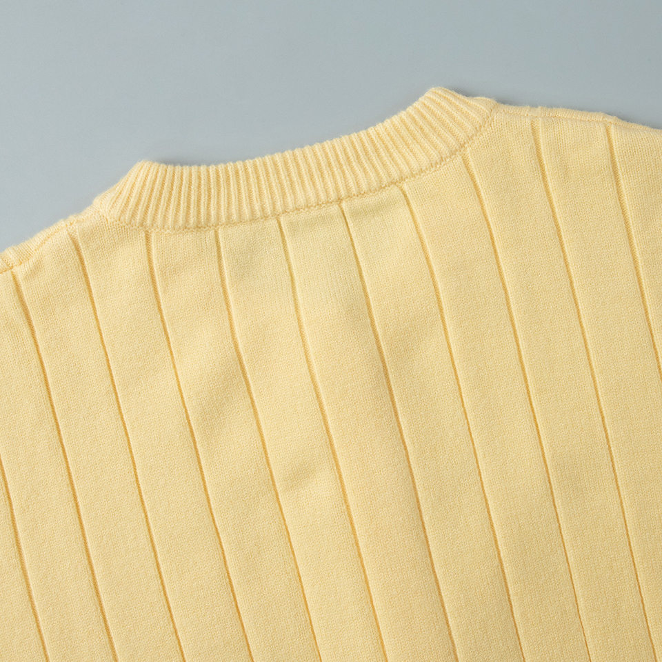 Áo cardigan len dệt kim cổ tròn dáng rộng tay dài nữ — màu vàng, màu xám nhạt chi tiết 11