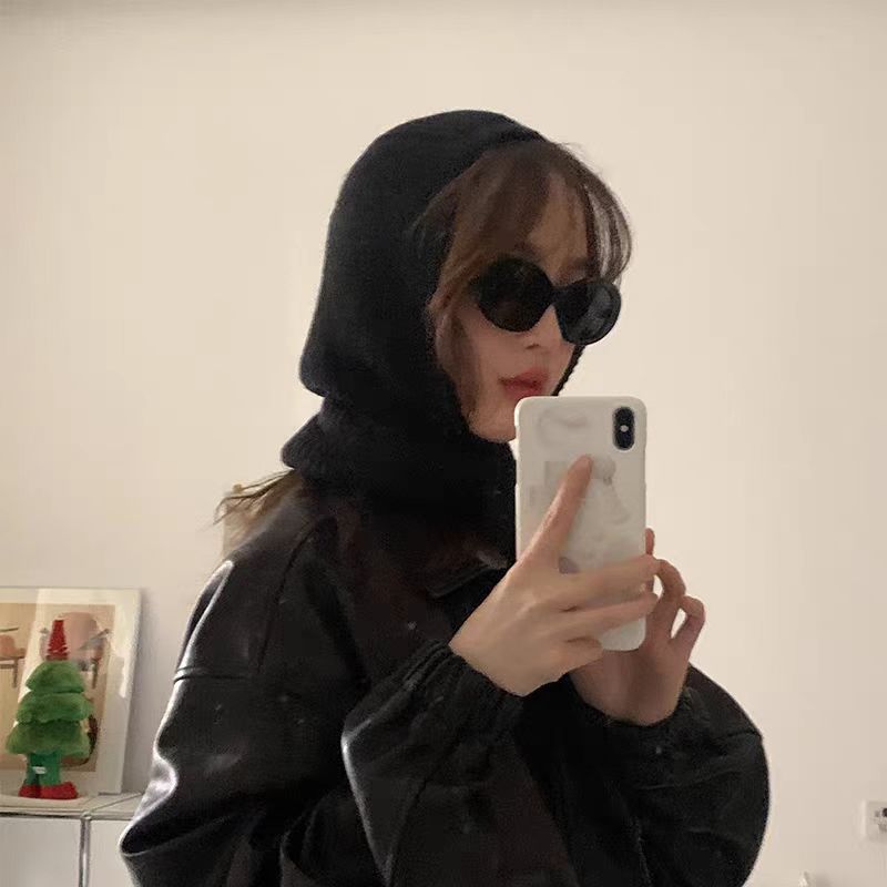 巴拉克拉法帽子女新款秋冬保暖情侣连体针织帽围脖一体混纺毛线帽|undefined