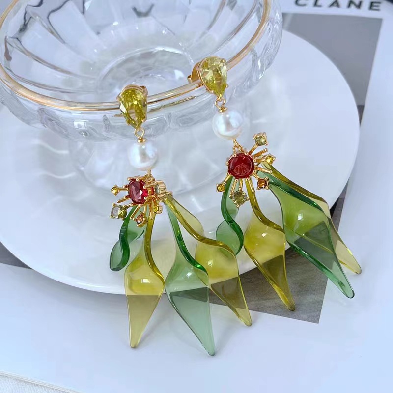 Fashionable design fresh cute acrylic stone inlay pearl with zircon