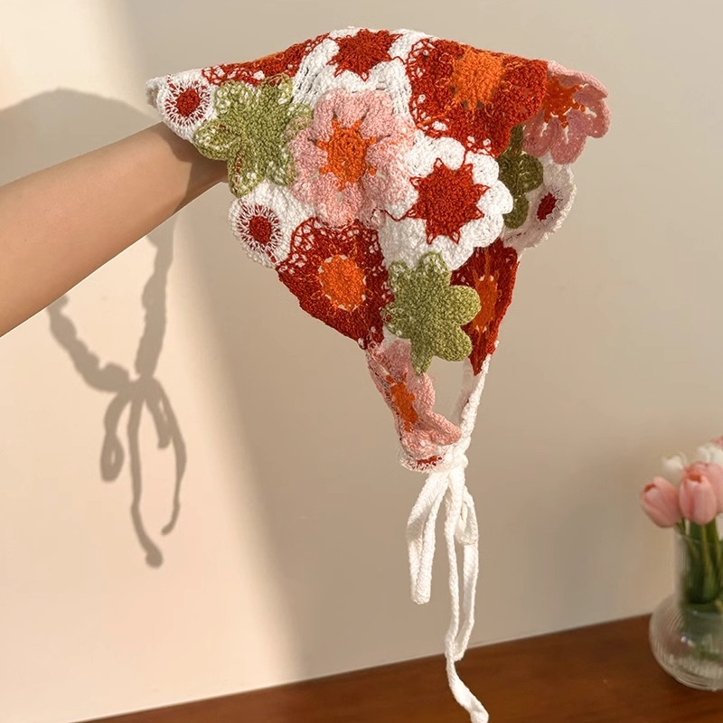 Zhao Zhaoyi el mismo pañuelo de punto para viajar dulces pañuelos de triángulo de viento idílico en línea caliente correa de cabello tocado cuadrado