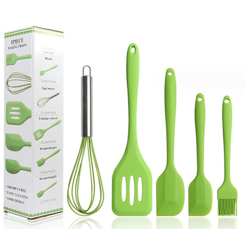 Set of five silicone baking tools: spatula, oil brush, scraper, whisk - high-temperature baking tools set
