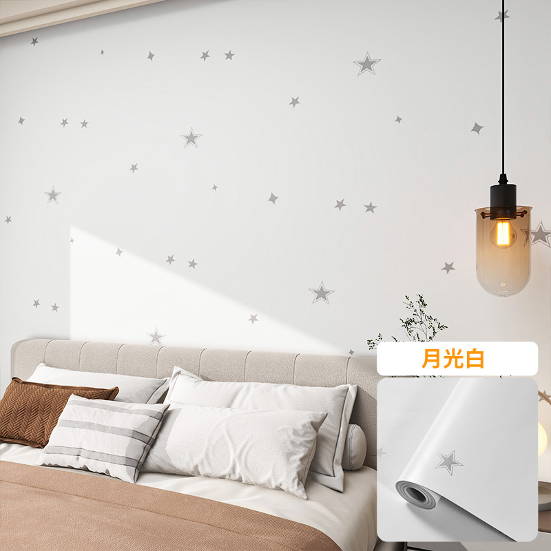 Papel pintado autoadhesivo estrella Plaid dormitorio impermeable a prueba de humedad pegatinas de renovación color sólido blanco Fondo vivo pegatinas papel pintado