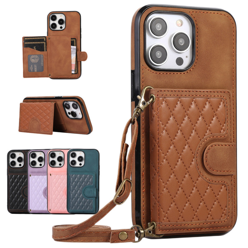 Apple 15 Mobile Phone Case 14Pro Suitable for Iphone16 Protective Cover 12/13 Card Holder 6S78 Crossbody Small Fragrance Accessible Luxury