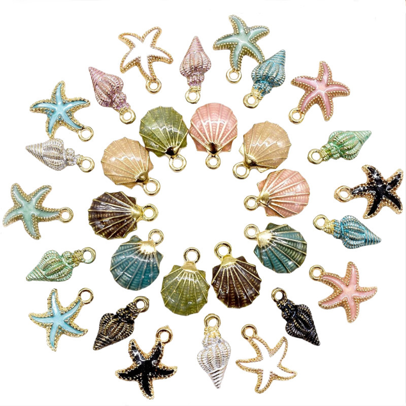 Ocean Pendant Cartoon Conch Shell Starfish Oil Dripping Jewelry DIY Cross-Border Earrings Bracelet Pendant Alloy Accessories