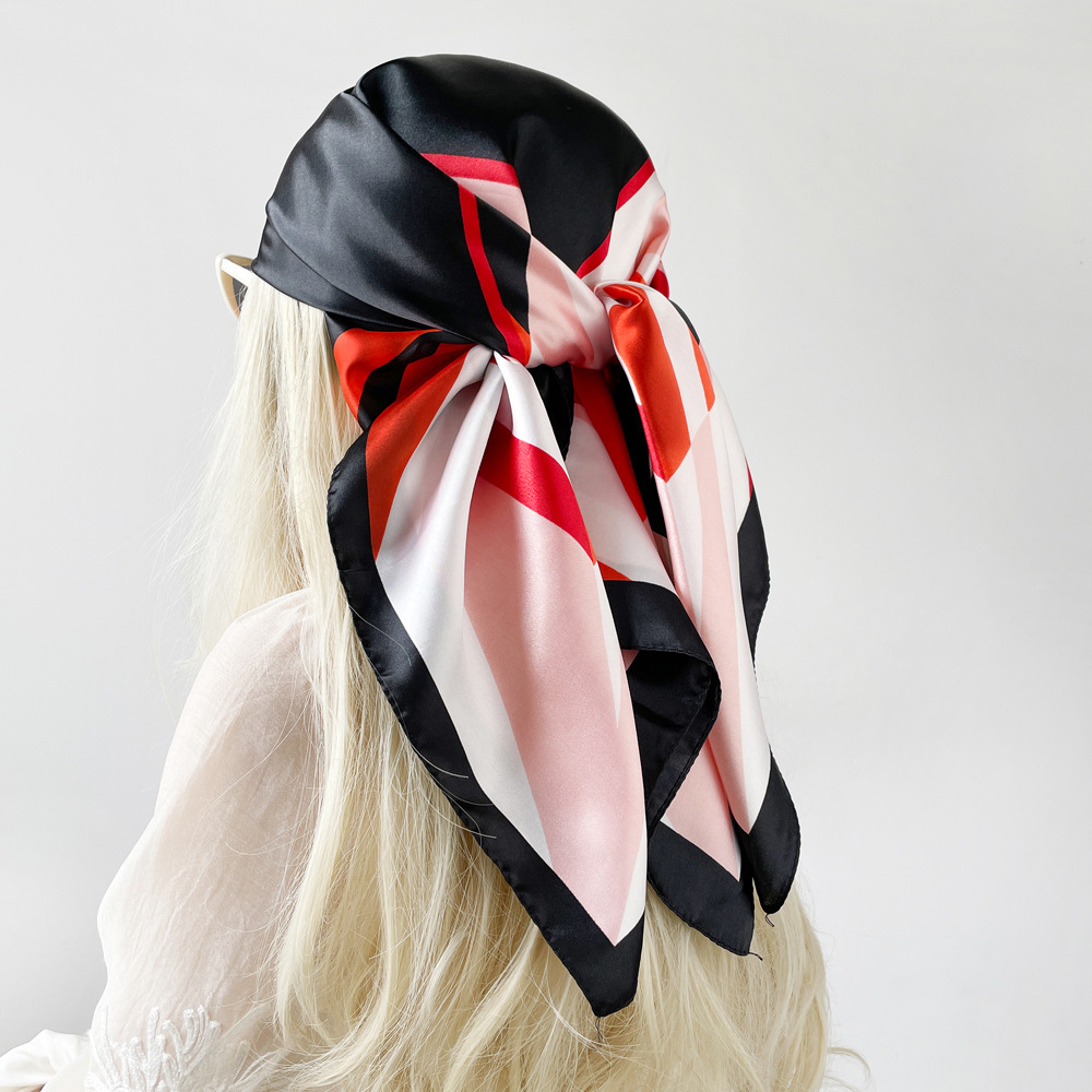 120g Weight Silk Scarf Classification Holiday, Daily Occasion Polyester Material Color Block Pattern Spring&Summer Season Women's Gender Elegant, Retro Style Women's Elegant Retro Color Block Polyester Silk Scarf 无