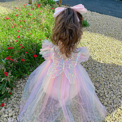 Little Girls' Summer Butterfly Wing Dresses with Tulle, Fairy Princess Dresses for Girls, Baby and Toddler First Birthday Dresses