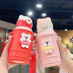 Cartoon Insulated Cup Children's Water Bottle with Straw for Babies, Boys and Girls, Students, Cute Water Cup for Infants