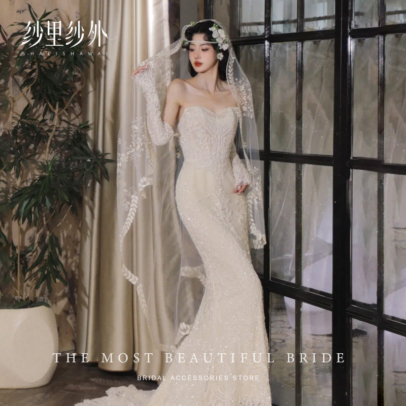 Veil Bride's Main Wedding Dress Women's Wedding Photo Studio Travel Photo Hair Accessories Mori Style Aesthetic Yu Ai Same Style Vintage Lace