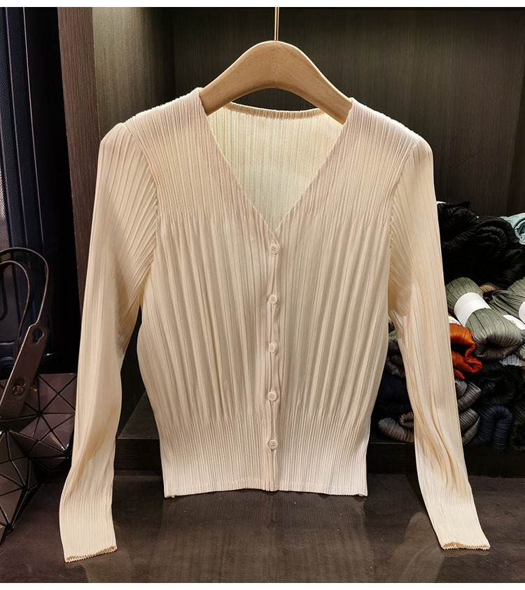Áo cardigan cổ chữ V dáng ngắn tay dài mới xuân hè — Màu xanh lam nhạt, Màu đen, Màu tím nhạt, Màu hồng chi tiết 1