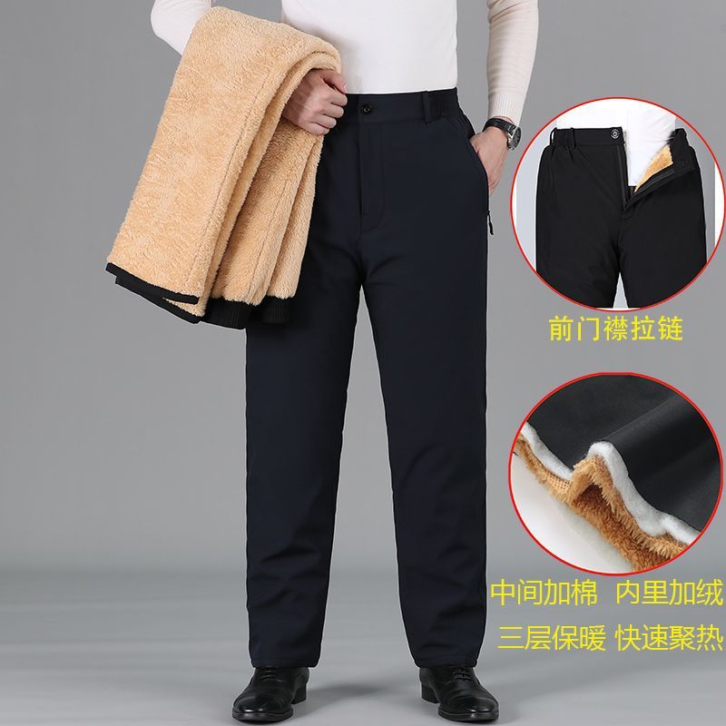 Pantalones de algodón de desgaste exterior para hombres de mediana edad y ancianos pantalones de hombre de cintura elástica gruesa con forro polar invierno 5060 papá usa pantalones rectos sueltos
