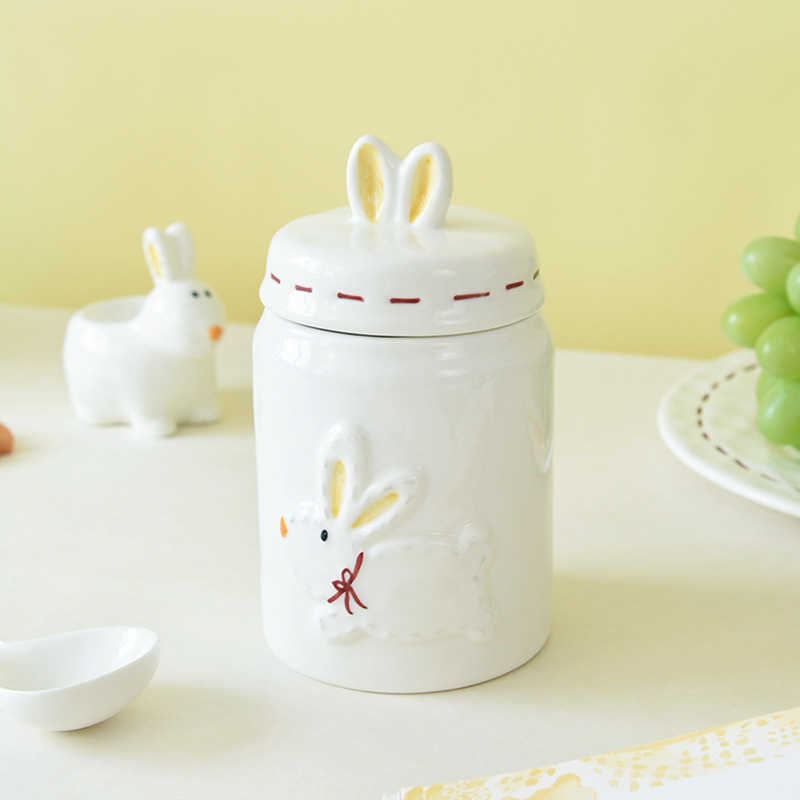 Lindo lindo conejo sellado tarro pequeña capacidad creativa merienda galleta té tarro de almacenamiento decoración artesanal
