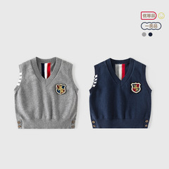 春秋保暖嬰兒馬甲a類外穿針織嬰兒校服馬甲英倫學院風V領兒童馬甲
