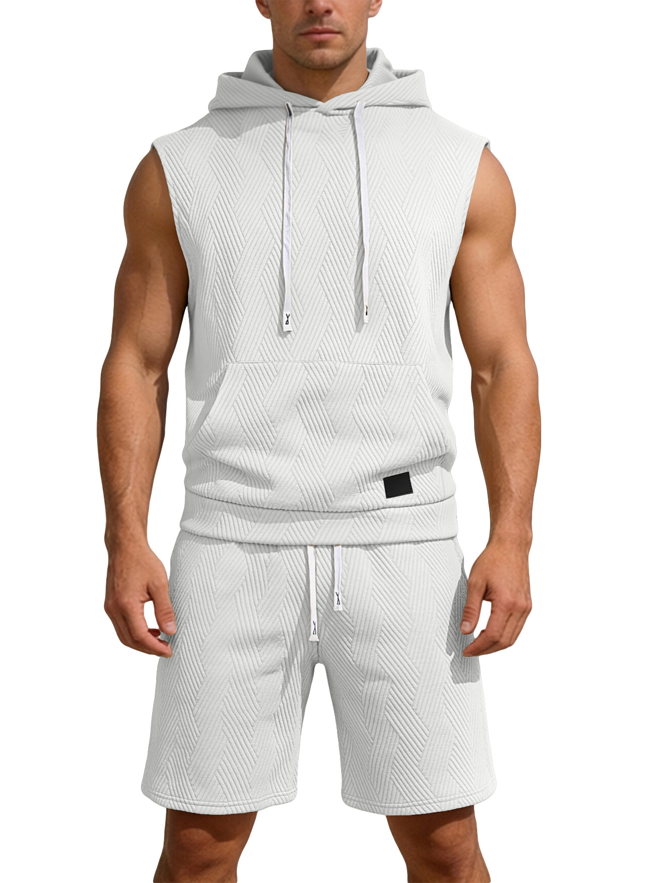 Nuevo transfronterizo de Europa y América de verano sin mangas chaleco de hombro holgado hombre deportivo casualizado chaleco con capuchón suit