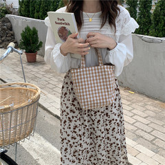17163清新両面チェックバッグ両用キャンバスバッグ手提げ袋女子学生ママがお弁当バッグを持って卸売りする