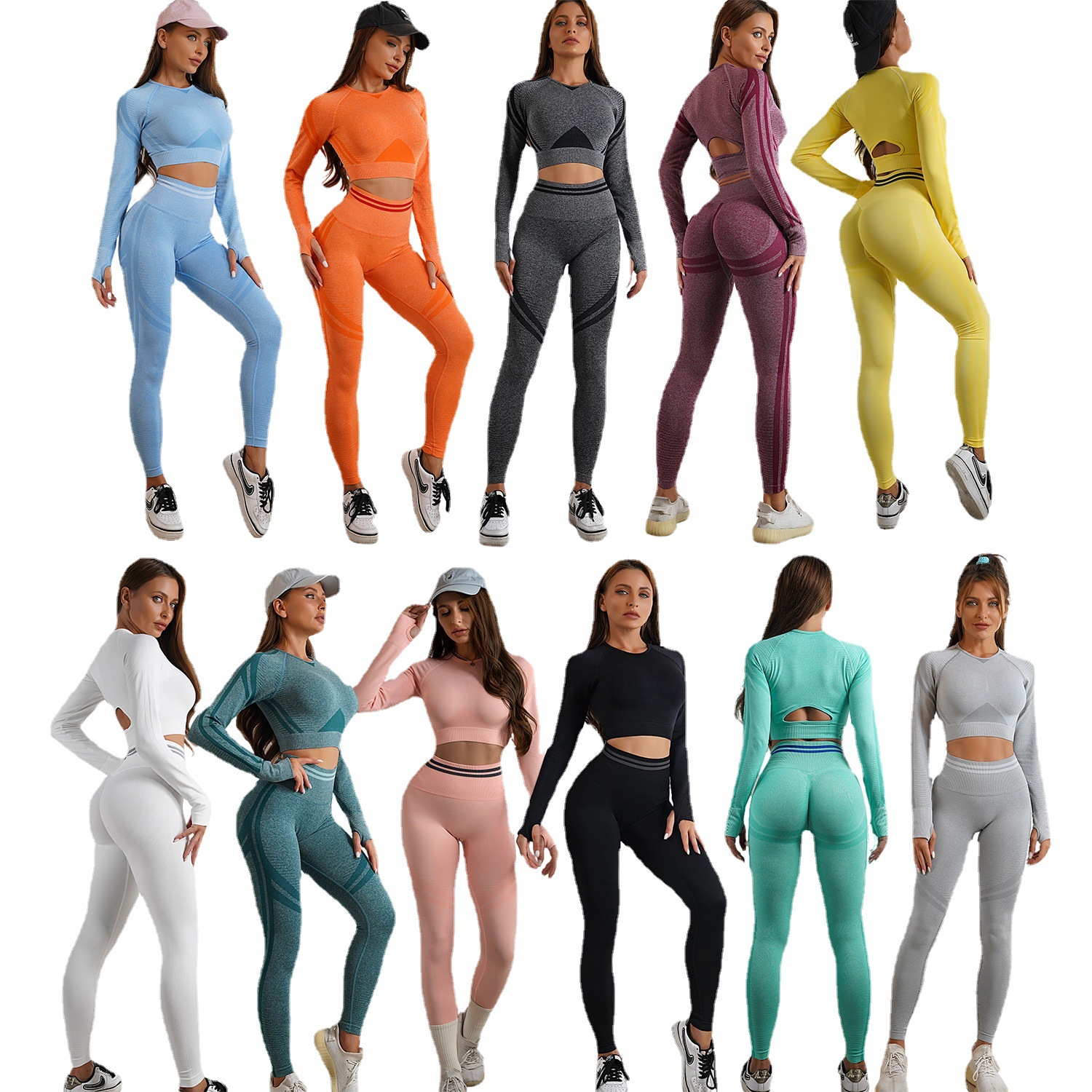 Europeo y americano otoño e invierno nuevo sin costuras plisado melocotón apretado cadera yoga traje deportes correr fitness yoga ropa para mujeres