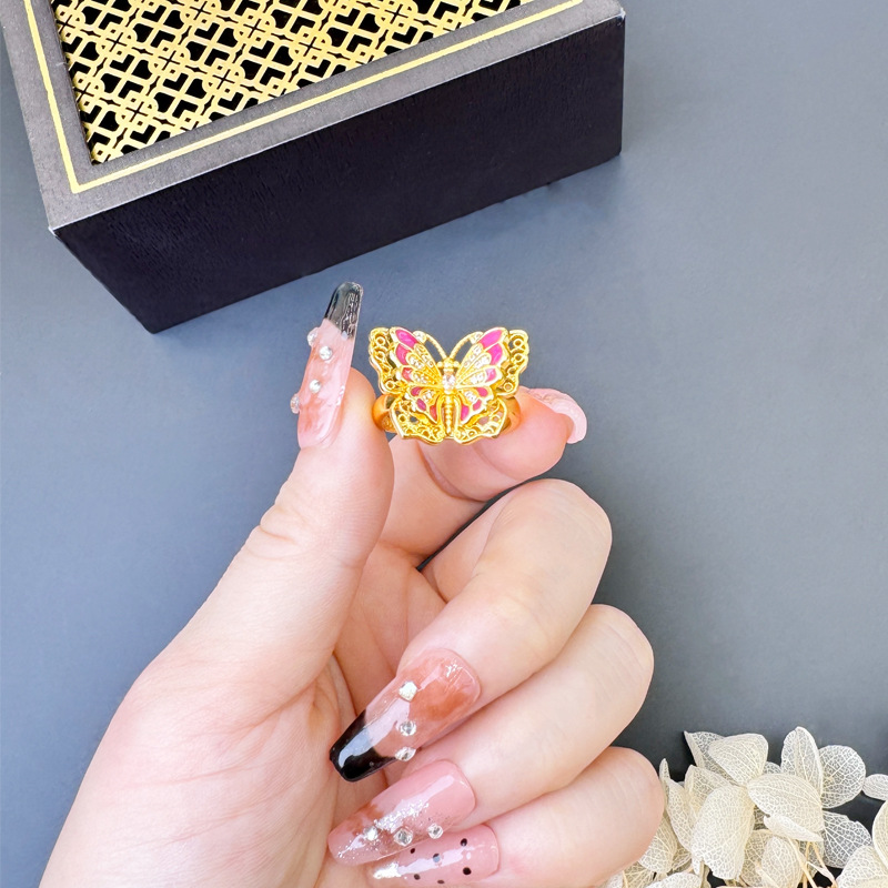 Collar de oro de arena vietnamita, collar de mariposa, anillo de mariposa, conjunto de anillos de mariposa, estilo nacional, joyería de lujo ligera al por mayor.