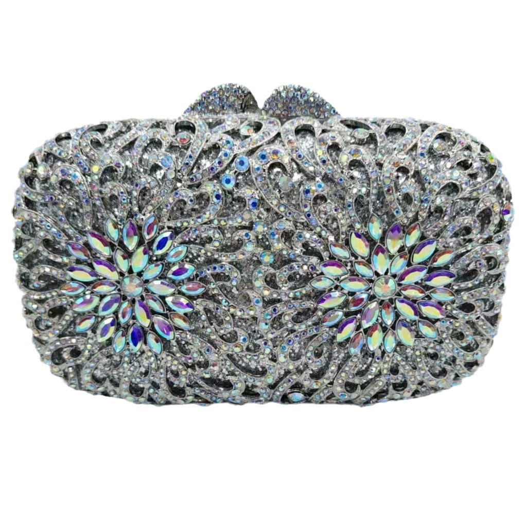 * Bolsa de mano de metal perforado transfronterizo con diamantes bolsas de fiesta de ropa de regalo de noche bolsas de cristal bolsas de mujer bolsa de embrague