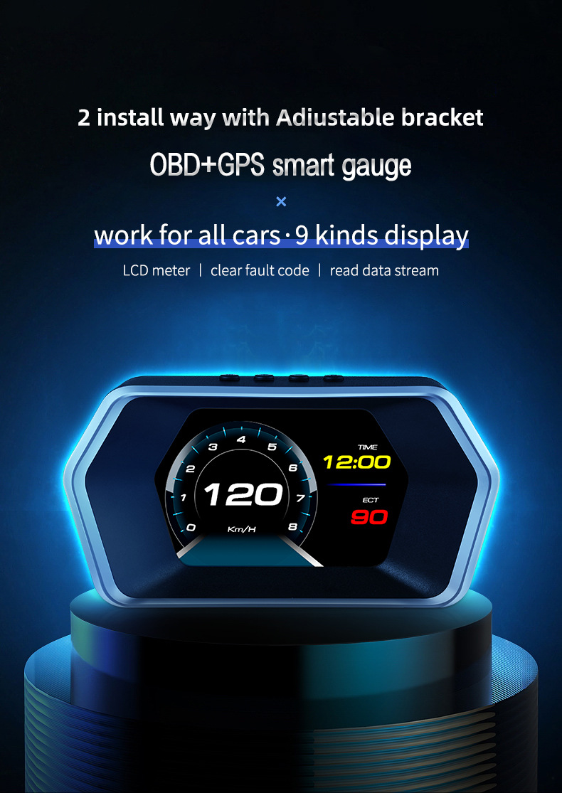 P17 Head-Up Display OBD+(GPS+Beidou) 4.3inch LED Color LCD Screen Display 5V USB Universal