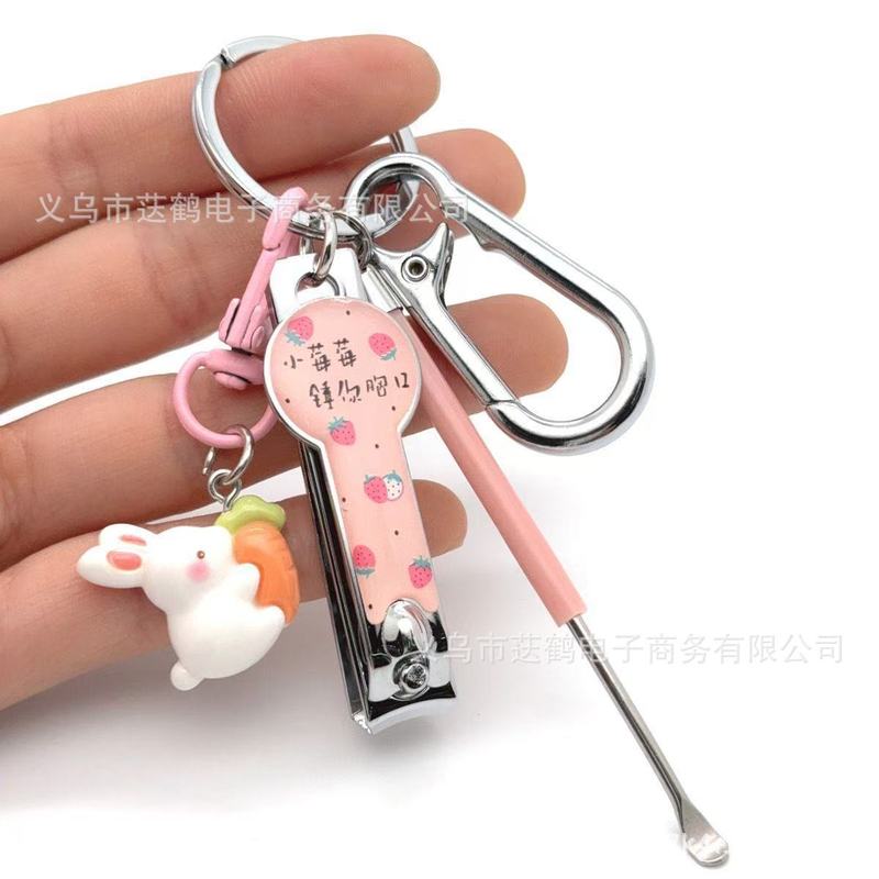 かわいいウサギのキーホルダー爪切り耳スプーンシンプルなキーセットペンダント女の子小さなイチゴはさみネイルロック|undefined