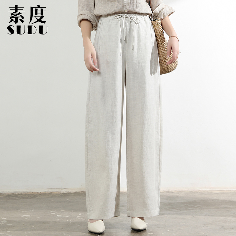 Sudu's New Summer Thin Lyocell Linen Drapey Casual Pants, Loose Fit, Slimming, Elastic Waist, Breathable Scythe Pants