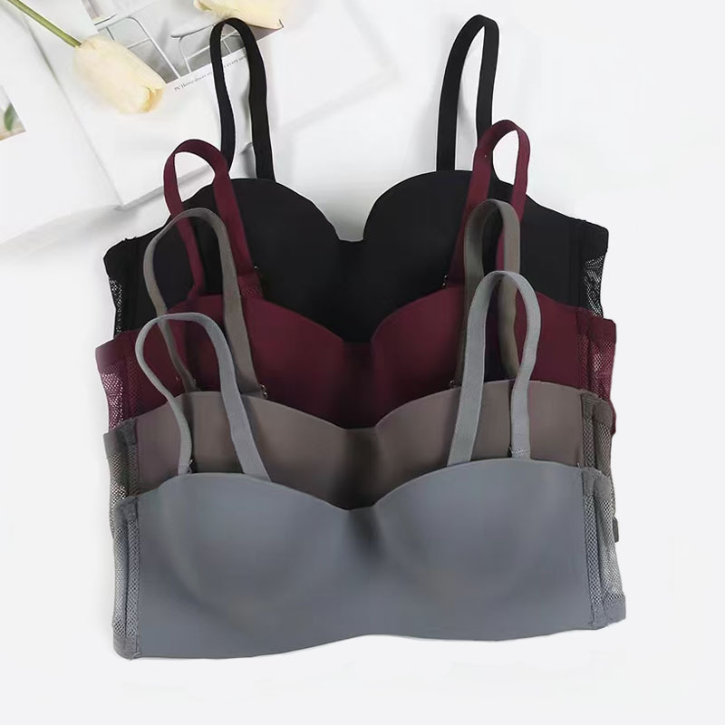 Fábrica de Shantou sostén sin marcas de espalda hermoso pecho pequeño reunido medio taza de estudiantes niñas antideslizante sin cinturón de hombro ropa interior