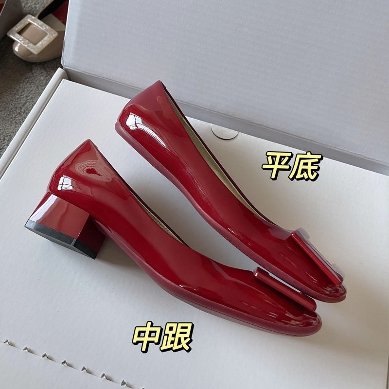 小红鞋方扣单鞋春夏真皮软底气质法式玛丽珍鞋芭蕾舞平底鞋rv女鞋|undefined