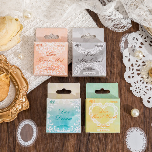 Sugar Poetry PET Boxed Stickers Lianlian Lace Series Special Shaped Lace Handbag Decoration Material Stickers 45 pieces included