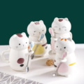 日式创意猫咪陶瓷马克杯 可爱卡通少女学生水杯 早餐牛奶礼品杯