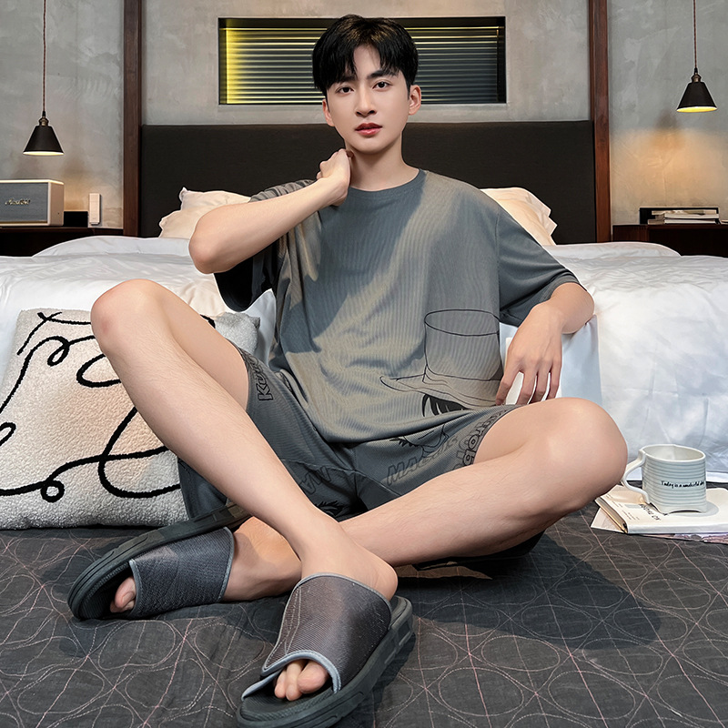 Pajamas Ice Silk Thin Men's Summer 2025 New Spring and Autumn Popular Cartoon Wearable Teenagers Home Clothes Set