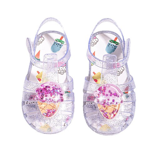 Girls sandals summer princess style summer new children's beach shoes baby toe jelly shoes crystal shoes