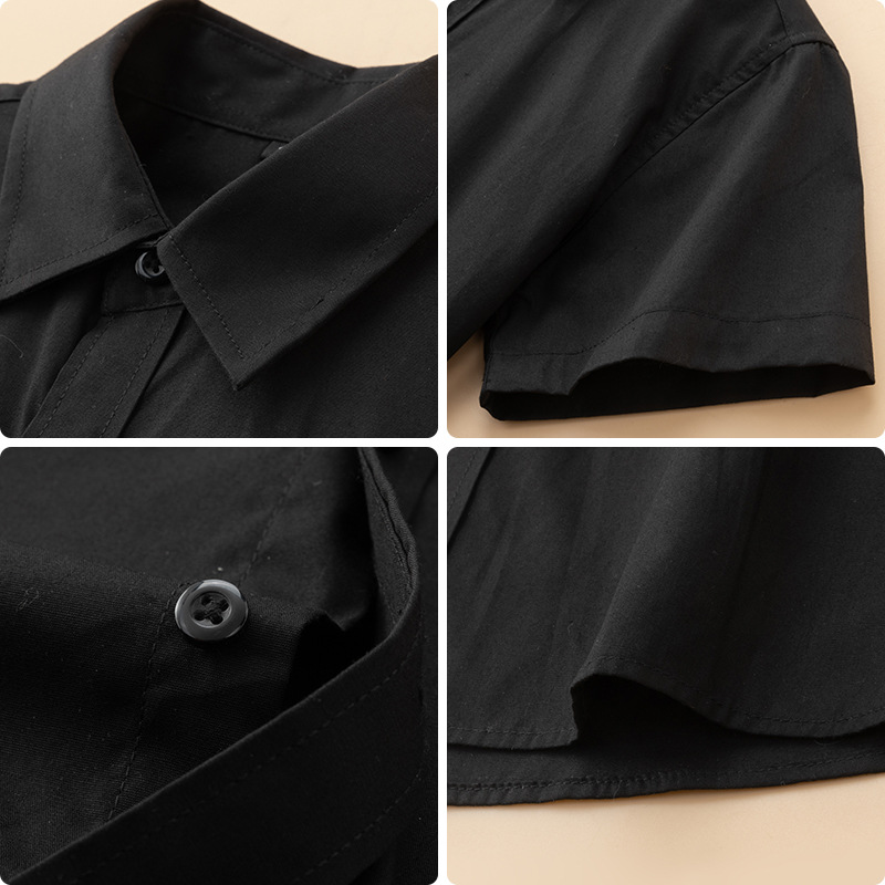 Camisa negra de manga corta para niños, ropa de actuación para niños de primavera y verano, camisa de algodón, uniforme escolar para estudiantes de primaria y secundaria, ropa de actuación
