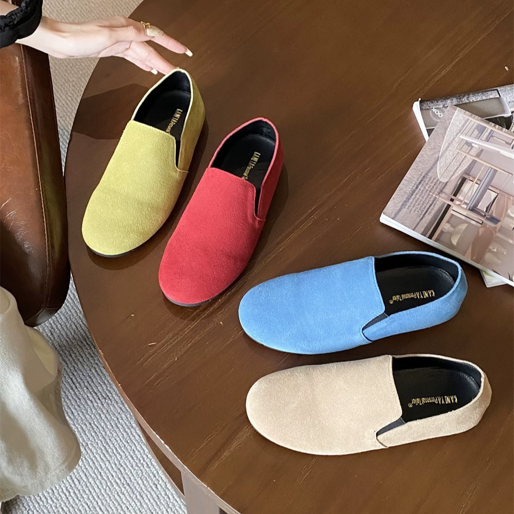 Женские лоферы-балетки с круглым носком, желтые, весенняя новинка 2025 года, удобные слипоны в стиле ленивого шика