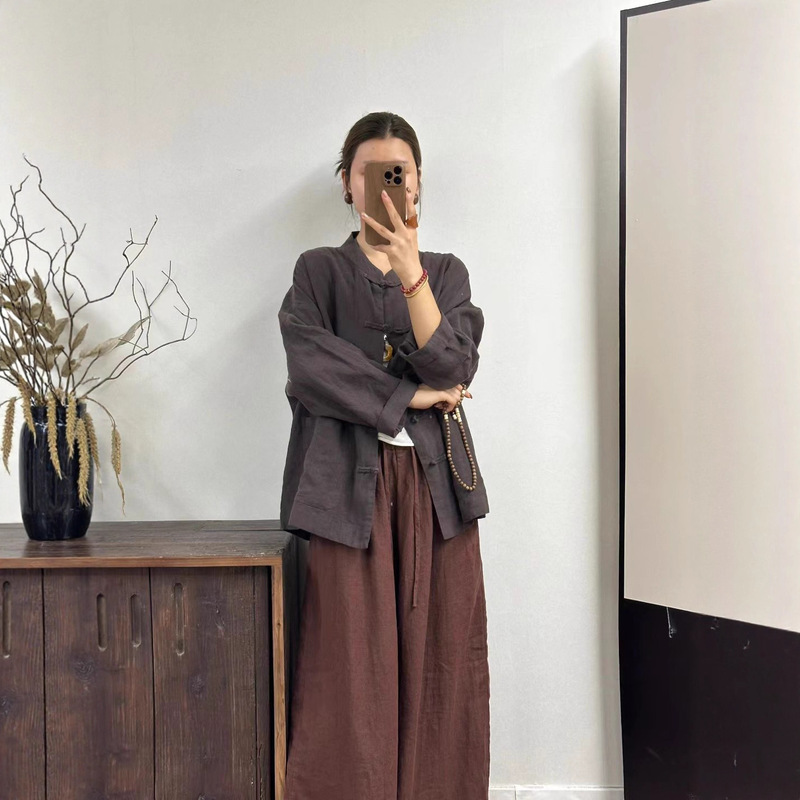 25秋季新款 复古中式亚麻盘扣开衫 文艺通勤宽松版小外套女|undefined