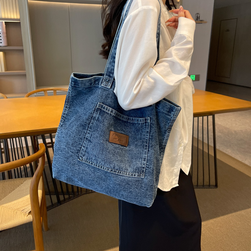 데님 캔버스 숄더백 대용량 쇼핑백 틈새 예술 카드 홀더 일본과 한국 캐주얼 올 매치 핸드백
