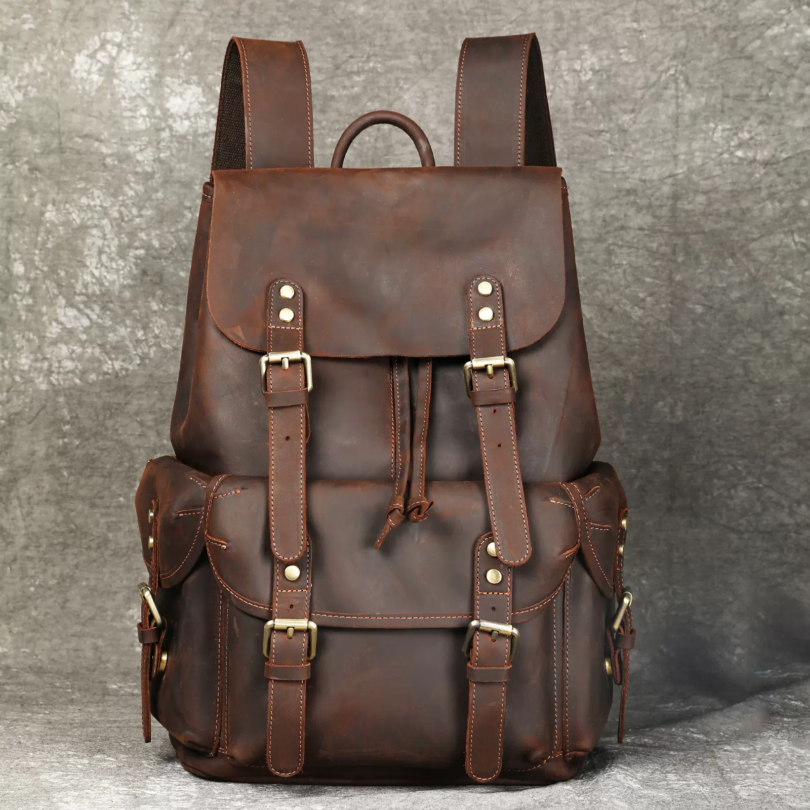 玛轮特男士疯马皮双肩背包高级感复古跨境真皮多功能户外旅行背包