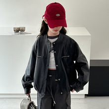 女童复古港风皮衣外套春秋款2025新款中大童时尚潮流机车服夹克衫
