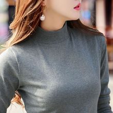 白枕鹤新款棉黑色内搭打底衫女长袖薄款春秋冬韩版半高领修身