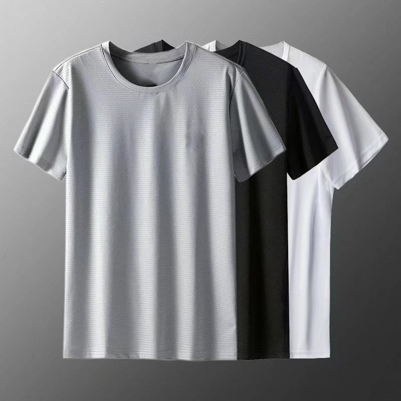 Camiseta de manga corta de seda de hielo de verano para hombres 2022 nuevo verano de gama alta cuello redondo media manga camiseta de secado rápido ropa superior con sensación de hielo
