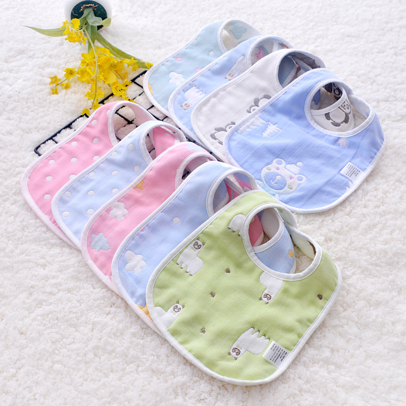 婴儿六层纱布口水巾新生儿棉纱U型围嘴宝宝棉口水兜儿童护肚围嘴