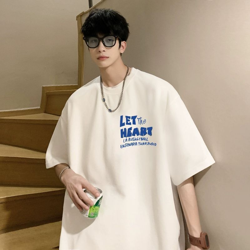 Men's 2025 Summer Ice Silk Thin Short-Sleeve T-Shirt Hong Kong Style Solid Color Loose Heavyweight Ins Half-Sleeve T-Shirt Trendy Brand