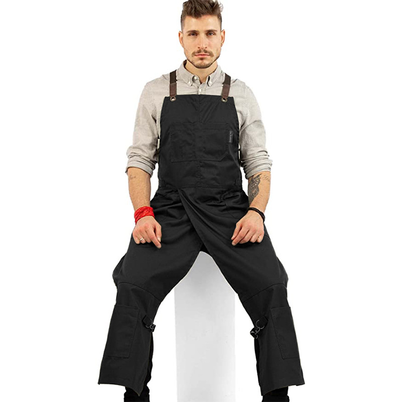 Amazon nuevo delantal de lona pantalones de pierna dividida correa ajustable cruzada delantal de mezclilla multicolor al por mayor