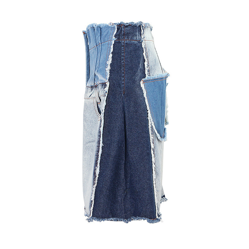 Women's High Waist Distressed Denim Shorts - Patchwork Design Casual Summer Bermuda Jeans (Blue, S-2XL)_mkmklike.com